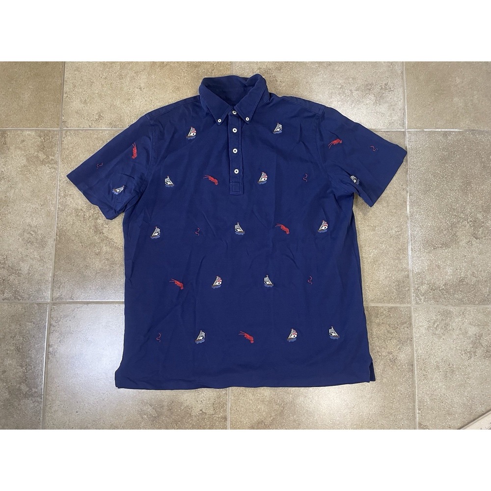 Ralph Lauren Knit Oxford Mens Sz XL Lobster Boats Anchor All Over Polo Shirt AOP